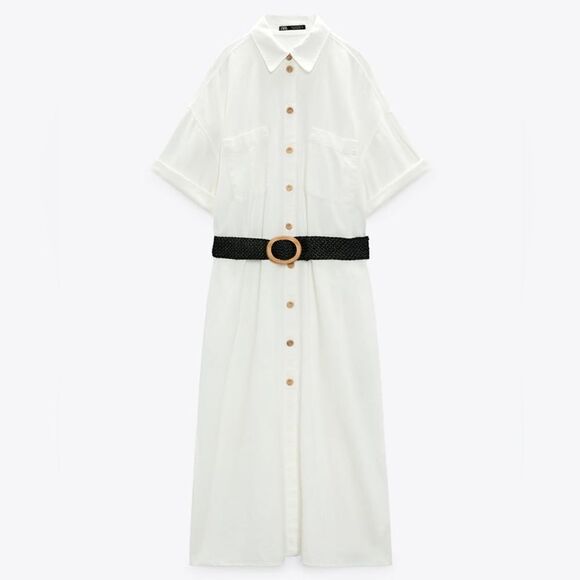 Zara Linen Blend Shirt Dress Belted New - Picture 5 of 10